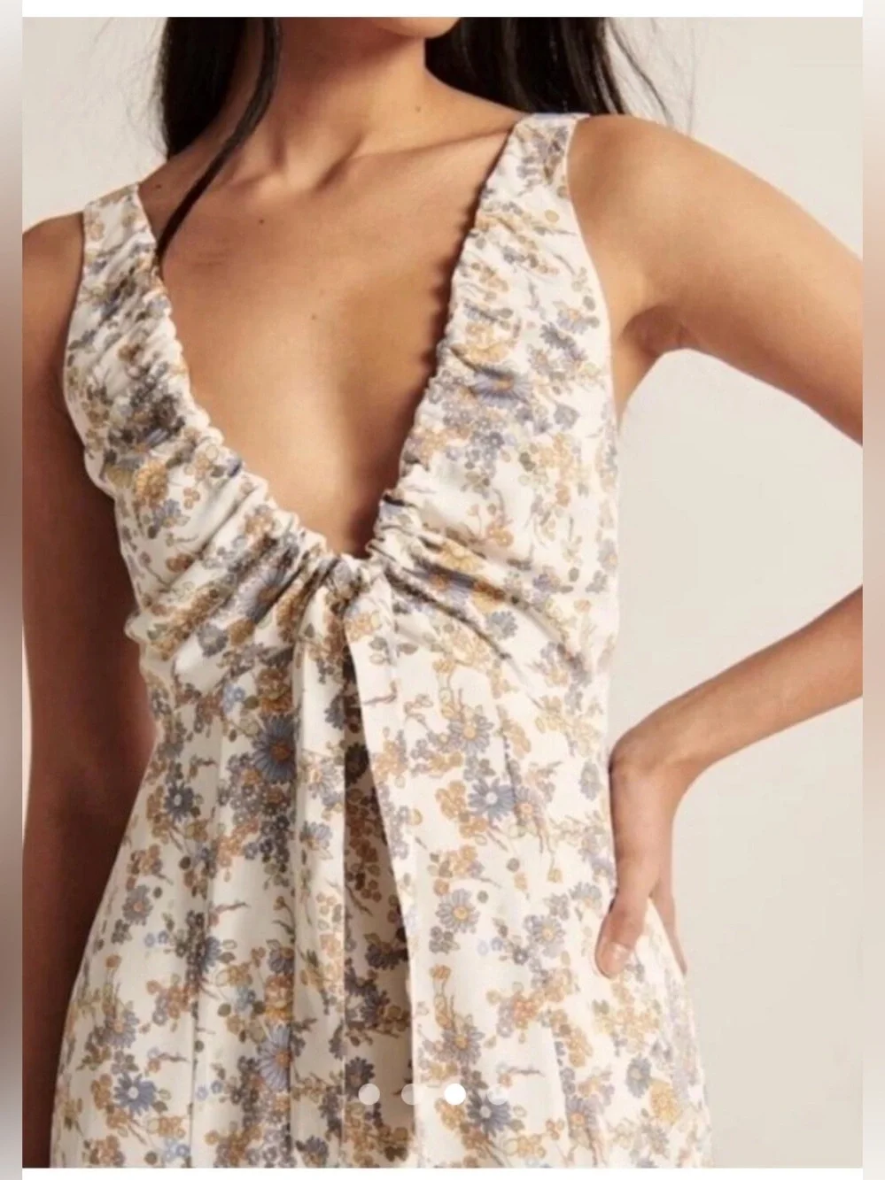 Abercrombie & Fitch Cream Floral Tie-Front Midi Dress